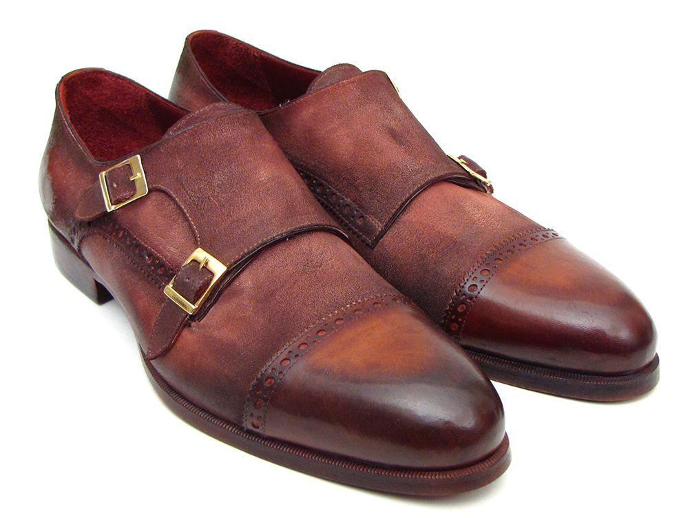 Paul Parkman ''045BT11'' Brown Genuine Suede Captoe Double Monkstrap Shoes.